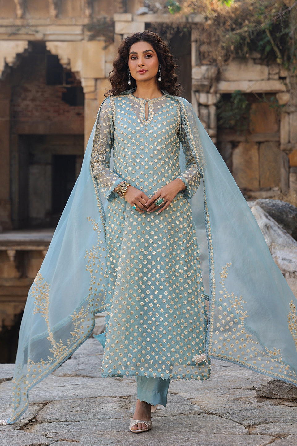 Vaayu Light Blue Buti Kurta Set