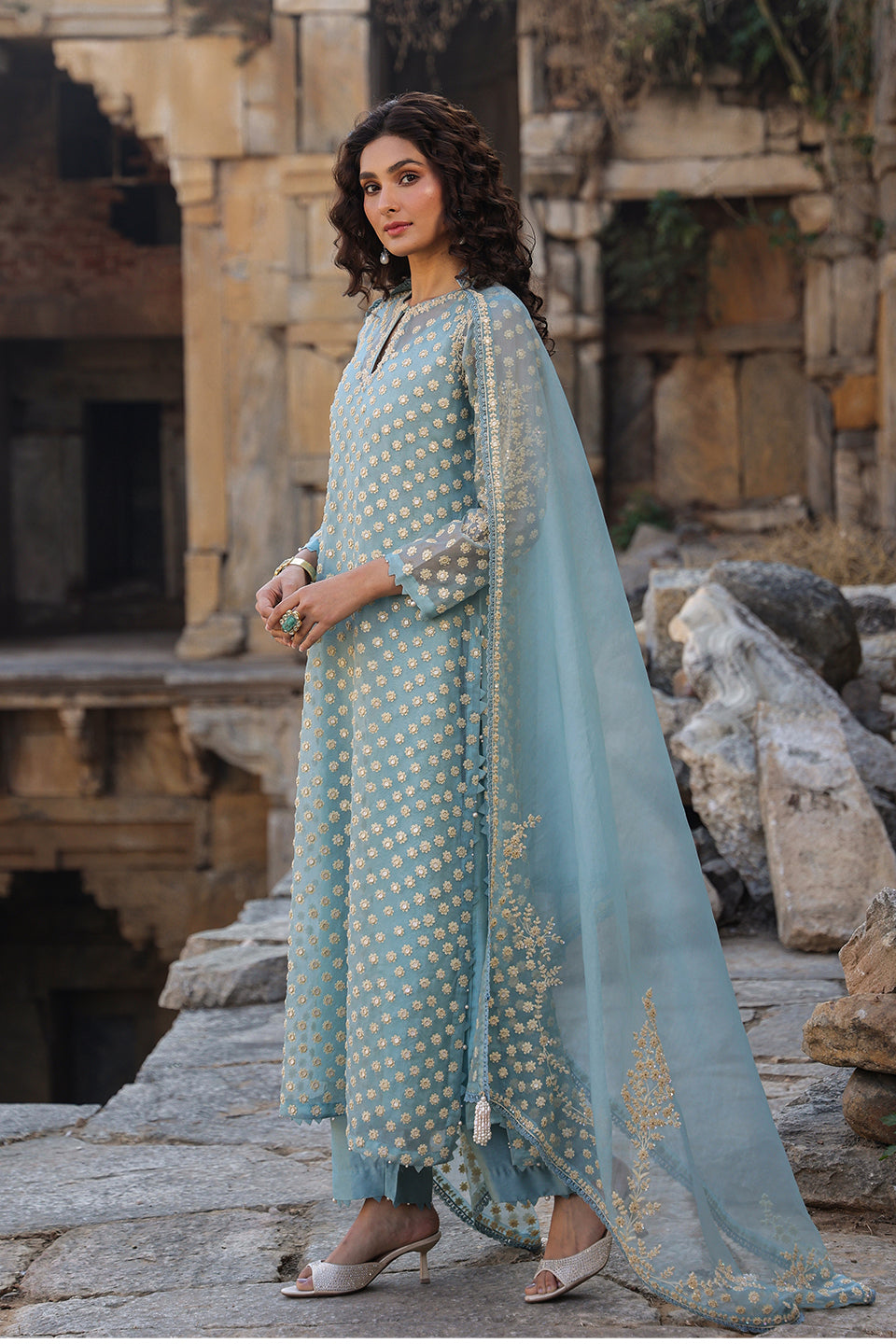 Vaayu Light Blue Buti Kurta Set