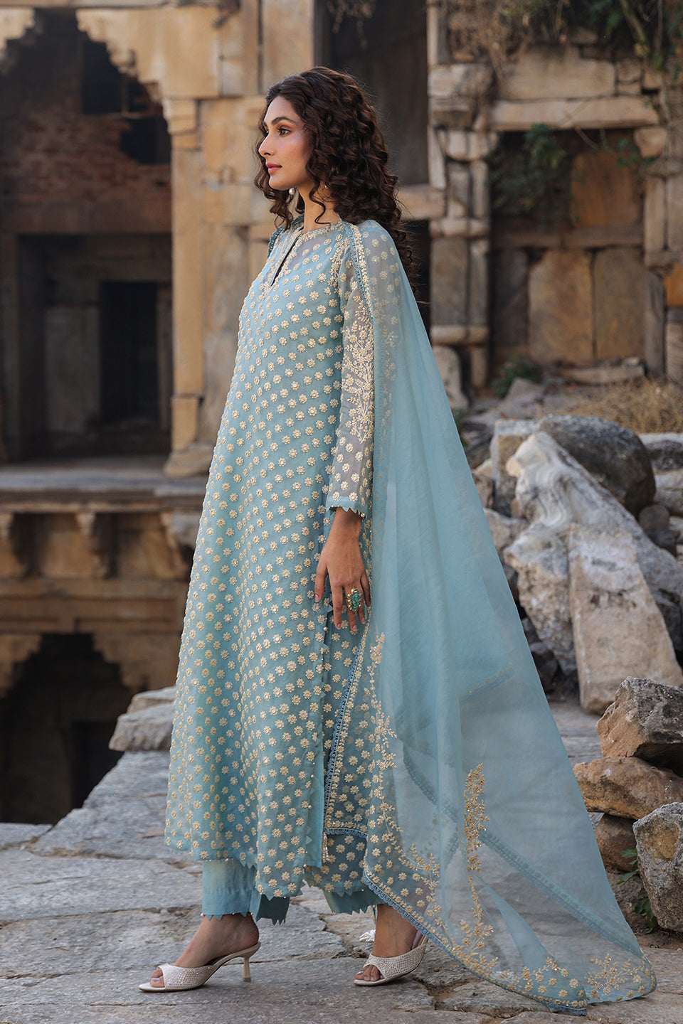 Vaayu Light Blue Buti Kurta Set