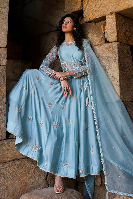 Vaayu Light Blue Heavy Koti Anarkali Set