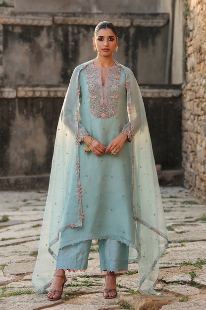 Vaayu Light Blue Heavy Neck Kurta Set