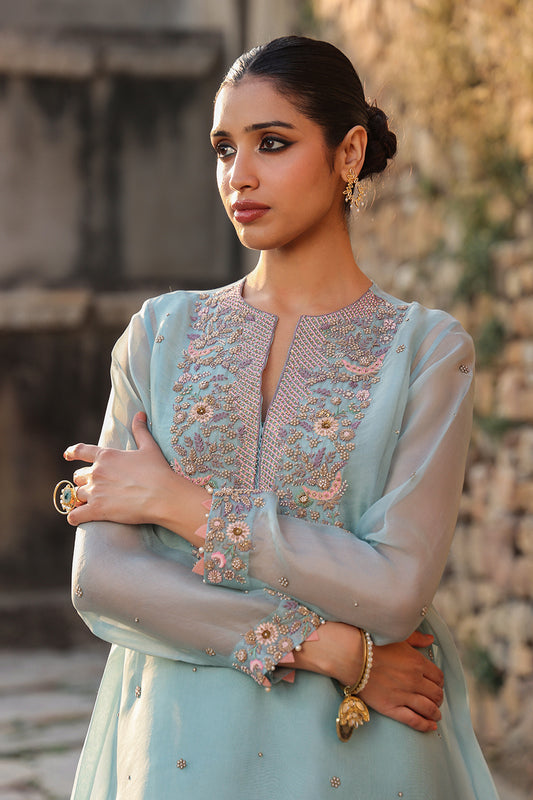 Vaayu Light Blue Heavy Neck Kurta Set