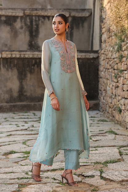 Vaayu Light Blue Heavy Neck Kurta Set