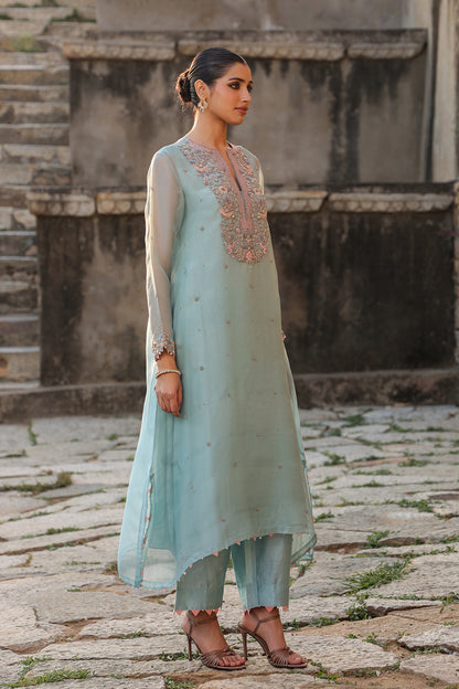 Vaayu Light Blue Heavy Neck Kurta Set
