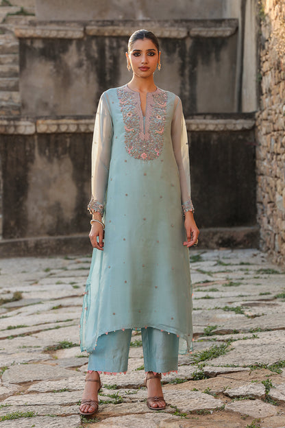 Vaayu Light Blue Heavy Neck Kurta Set