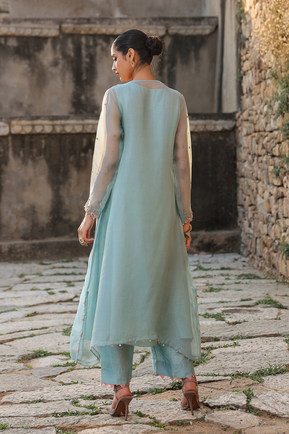 Vaayu Light Blue Heavy Neck Kurta Set