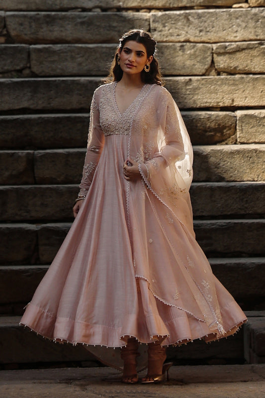 Vaayu Light Pink Applique Kalidar Set