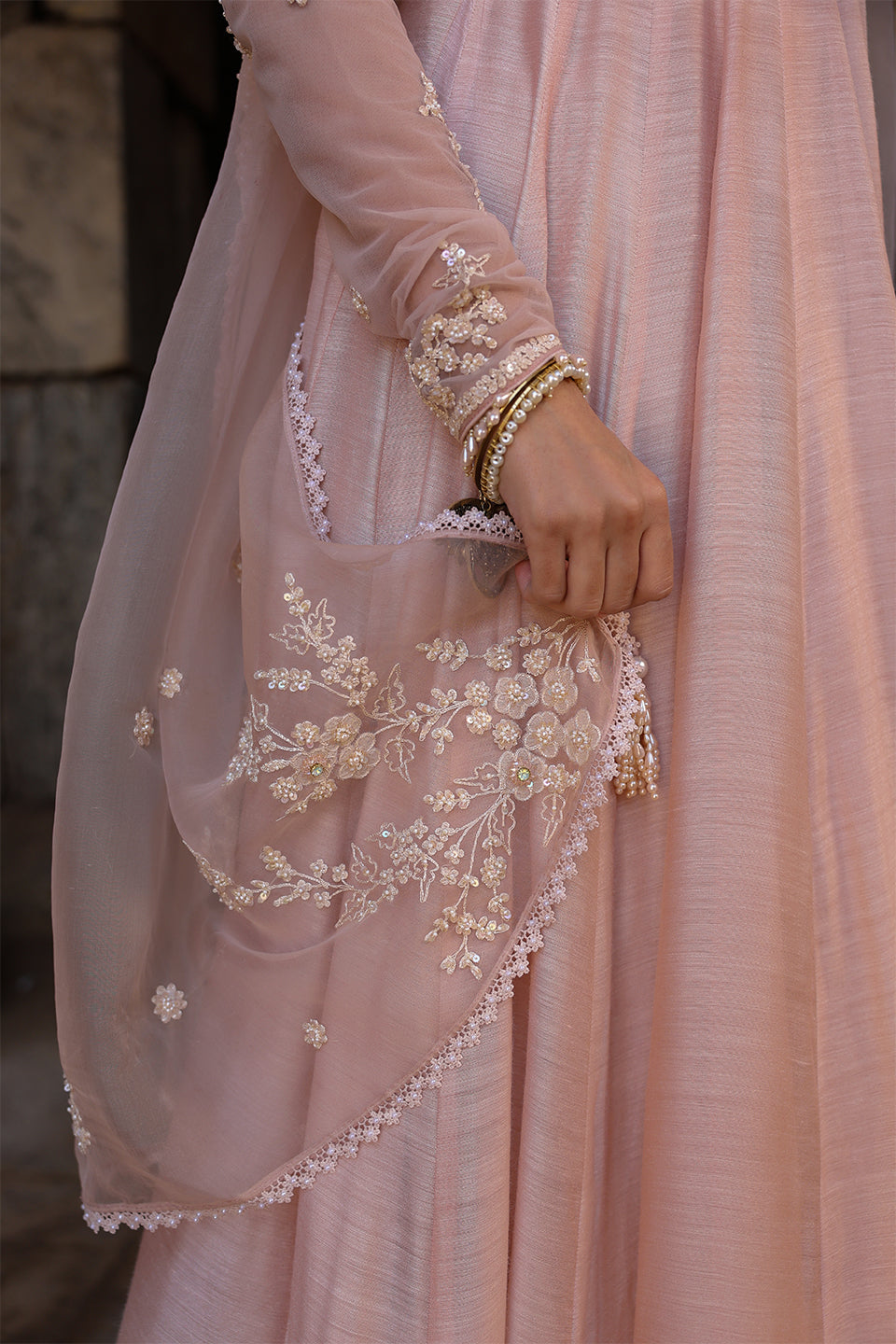Vaayu Light Pink Applique Kalidar Set