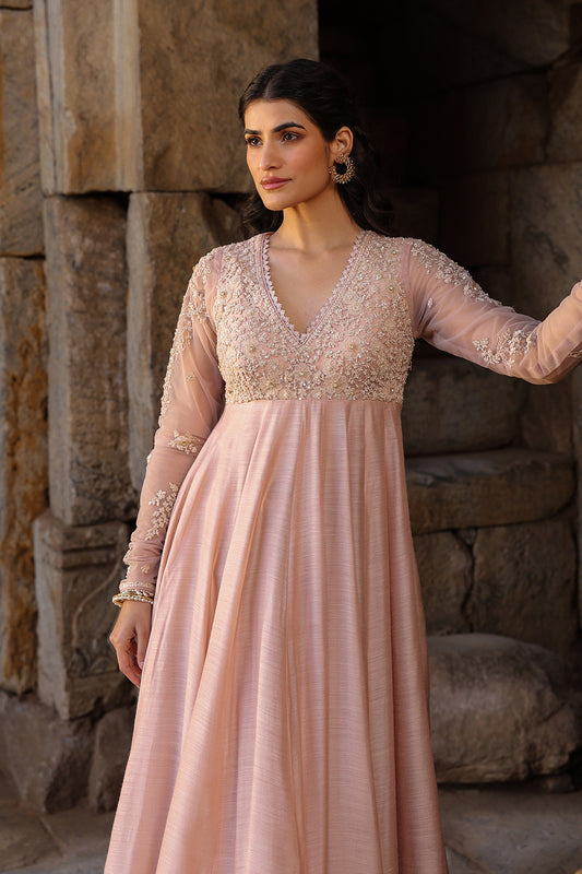 Vaayu Light Pink Applique Kalidar Set