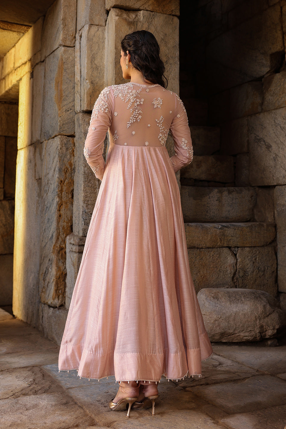 Vaayu Light Pink Applique Kalidar Set