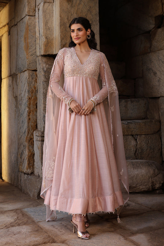 Vaayu Light Pink Applique Kalidar Set
