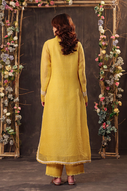 Vaayu Yellow Collar Kurta Set