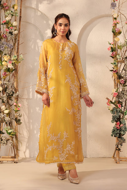 Vaayu Yellow Jaal Straight kurta Set