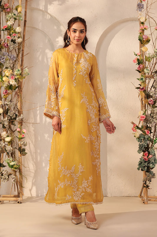 Vaayu Yellow Jaal Straight kurta Set