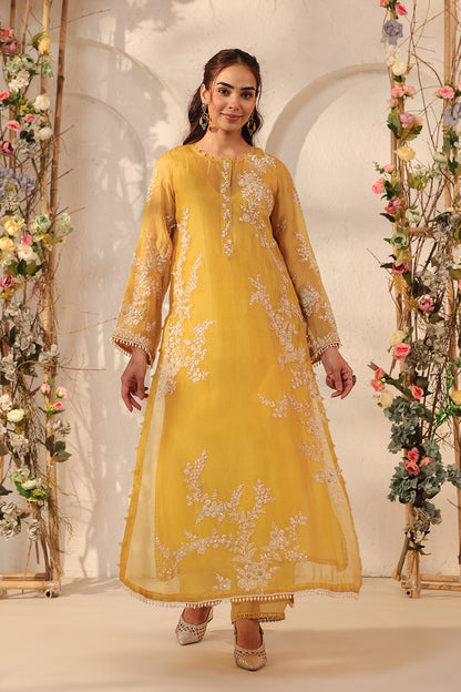Vaayu Yellow Jaal Straight kurta Set