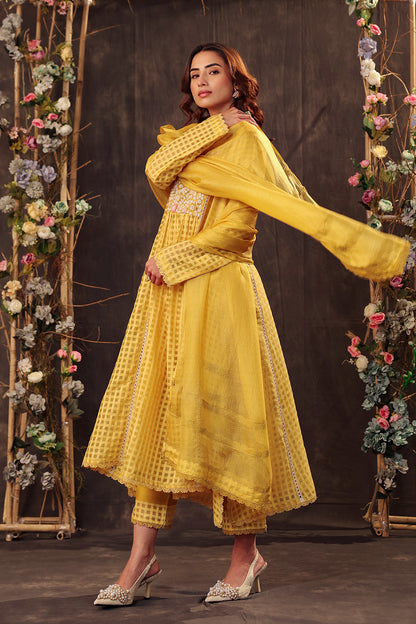 Vaayu Yellow Panelled Kalidar Set