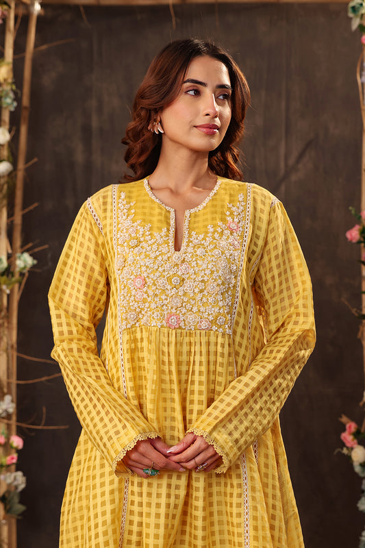 Vaayu Yellow Panelled Kalidar Set