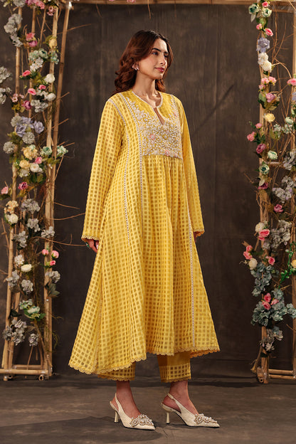 Vaayu Yellow Panelled Kalidar Set