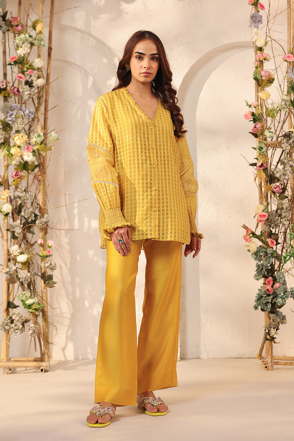 Vaayu Yellow V Neck Co ord Set