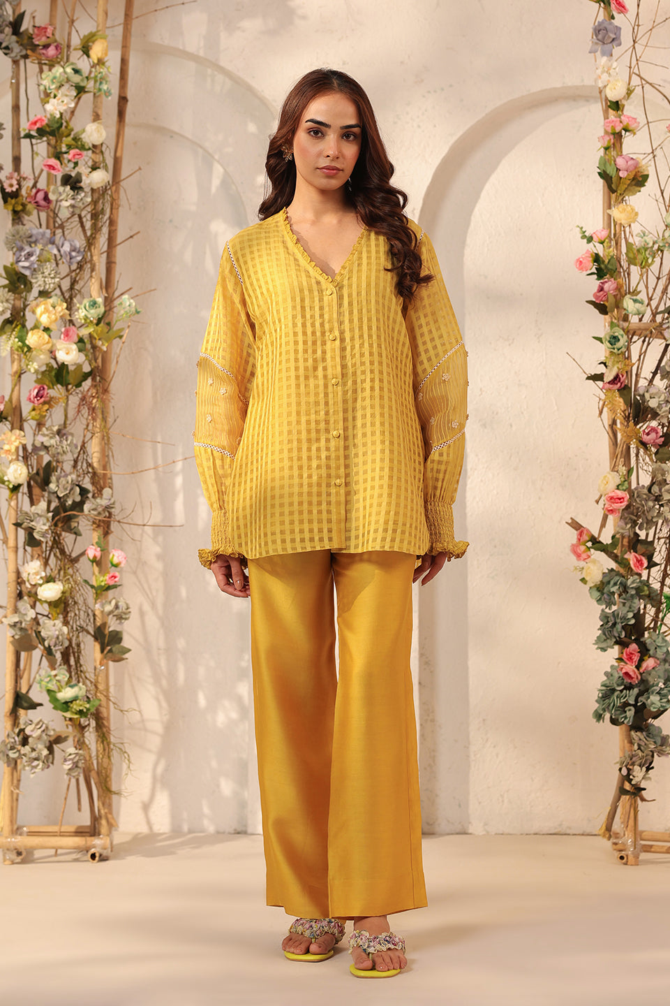 Vaayu Yellow V Neck Co ord Set