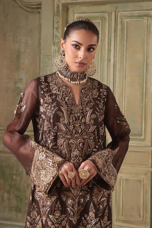 Zar:Rang Brown Heavy Jaal Kaftan Set
