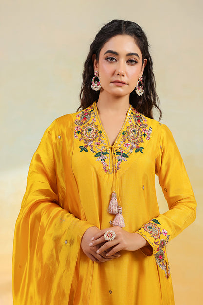 Mustard Zardozi Paisley Pocket Style