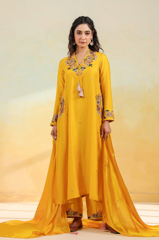 Mustard Zardozi Paisley Pocket Style