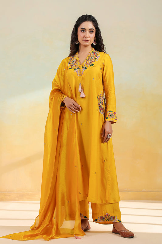 Mustard Zardozi Paisley Pocket Style