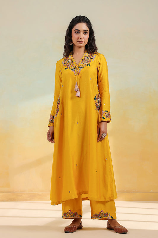 Mustard Zardozi Paisley Pocket Style
