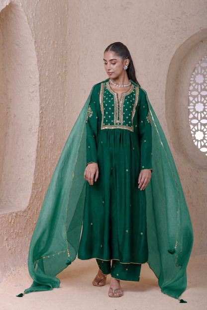 Rangrez Green Frockstyle Kurta Set