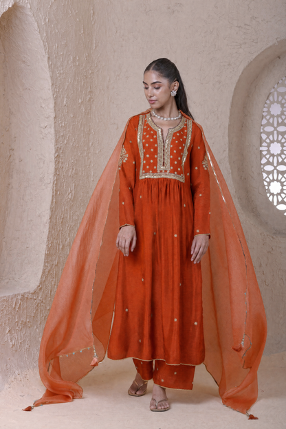 Rangrez Orange Frockstyle Kurta Set