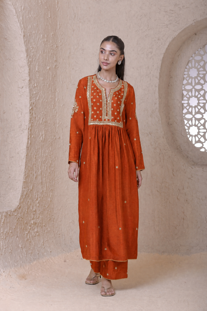 Rangrez Orange Frockstyle Kurta Set
