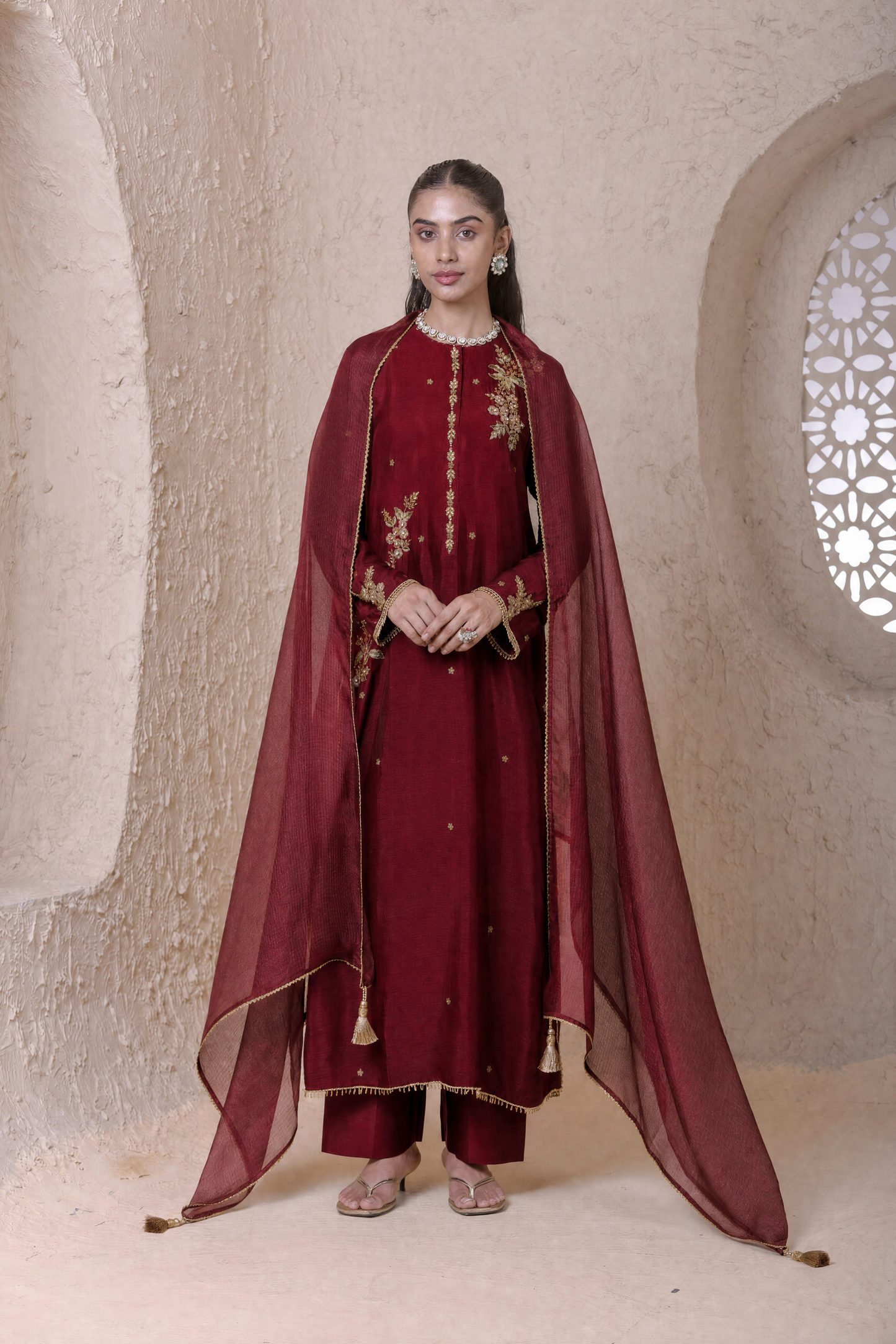 Rangrez  Maroon Phool Kurta Set