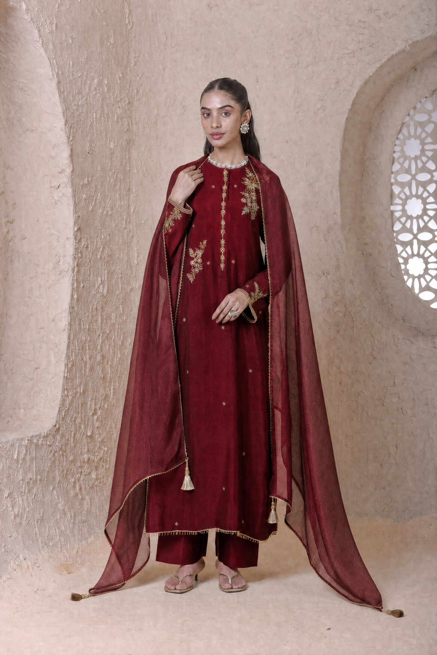Rangrez  Maroon Phool Kurta Set
