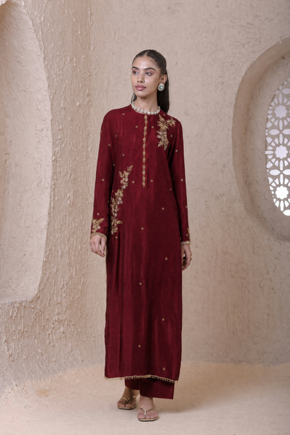 Rangrez  Maroon Phool Kurta Set