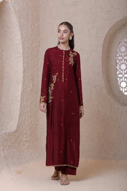 Rangrez  Maroon Phool Kurta Set