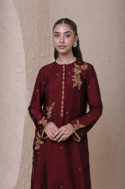 Rangrez  Maroon Phool Kurta Set