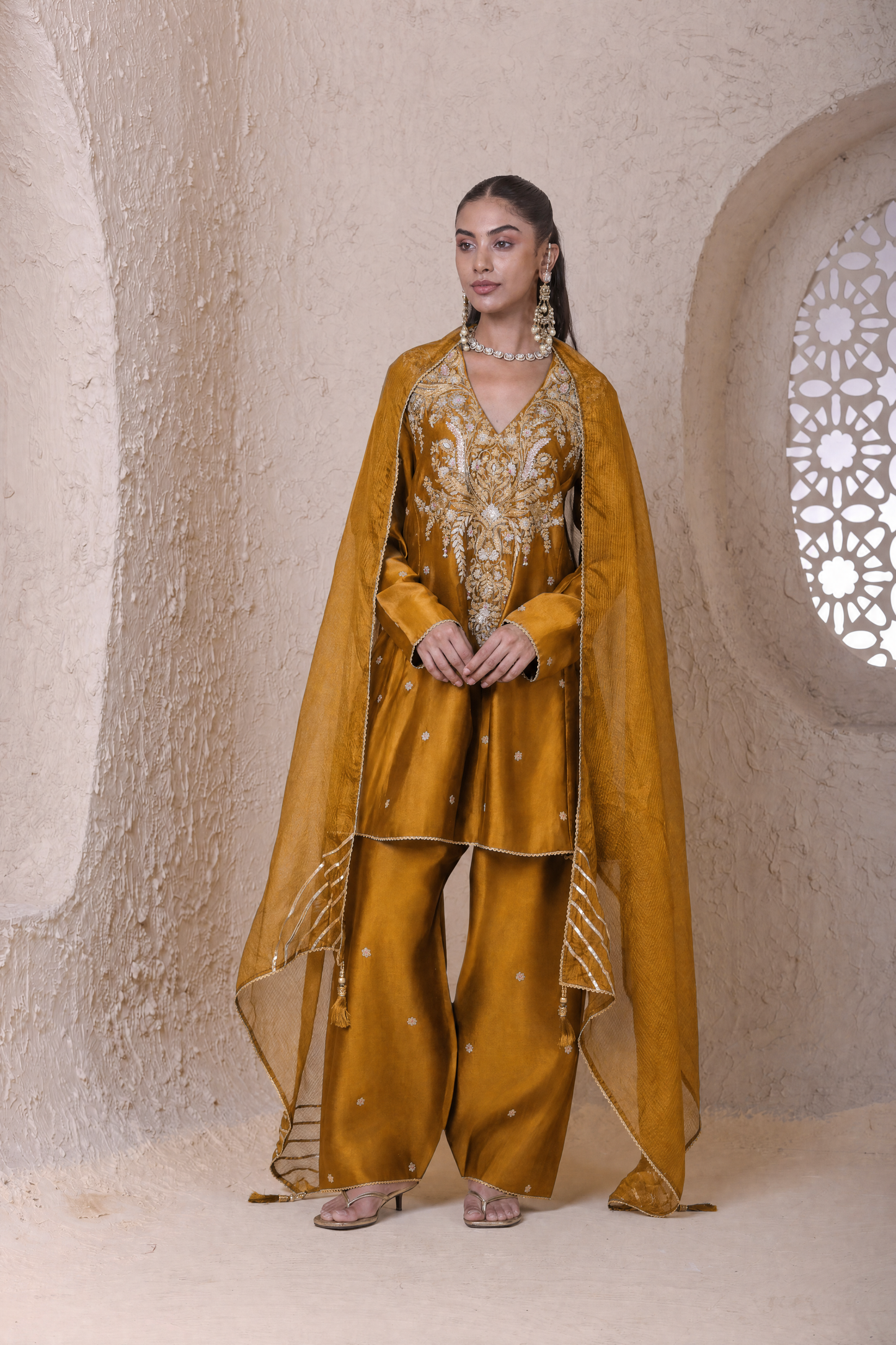 Rangrez  Mustard Short Pheran Kurta set