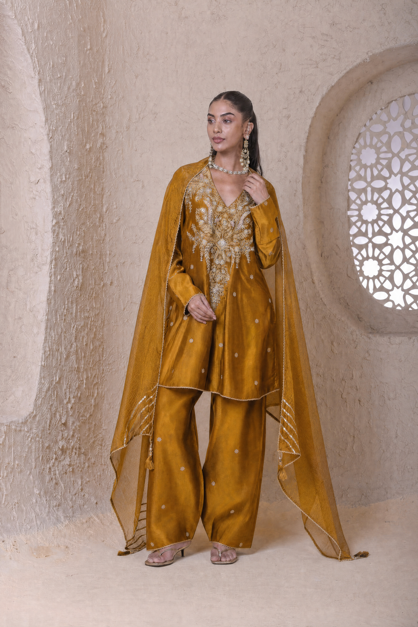 Rangrez  Mustard Short Pheran Kurta set
