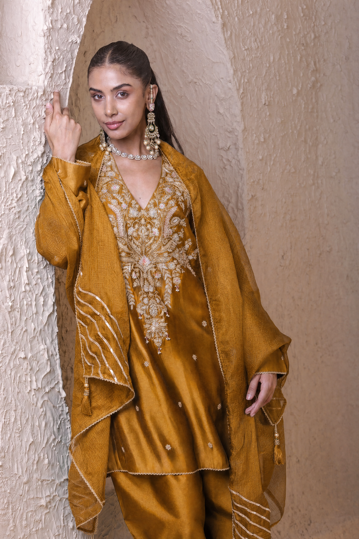 Rangrez  Mustard Short Pheran Kurta set