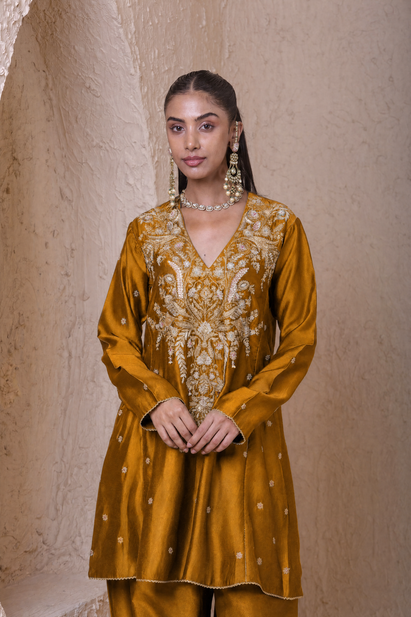 Rangrez  Mustard Short Pheran Kurta set