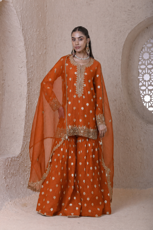 Rangrez  Orange Butti Sharara Set