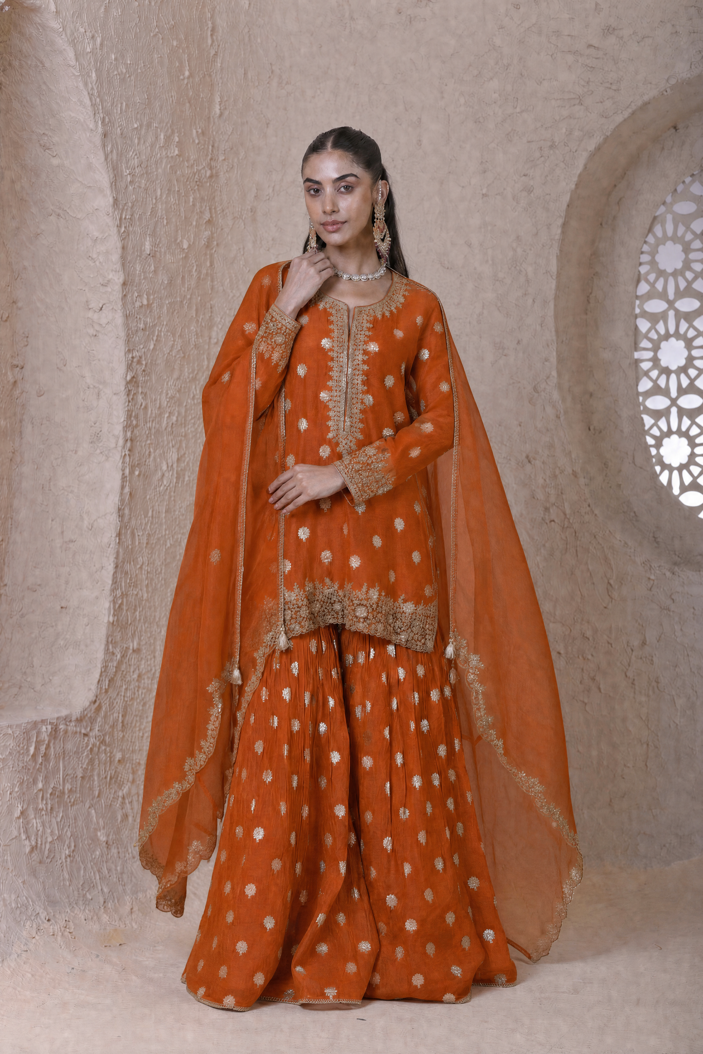 Rangrez  Orange Butti Sharara Set