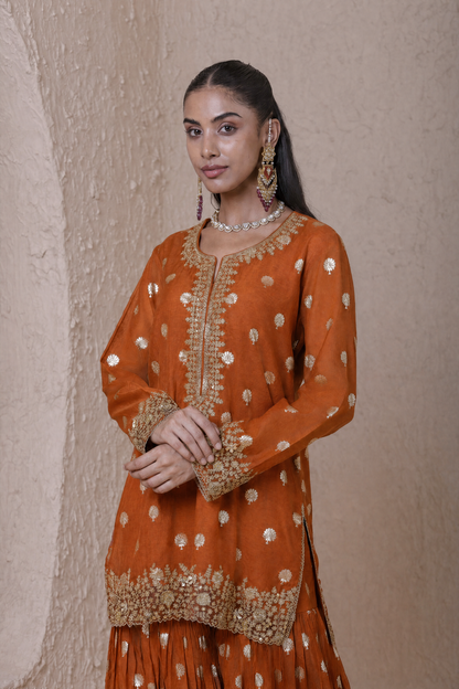 Rangrez  Orange Butti Sharara Set