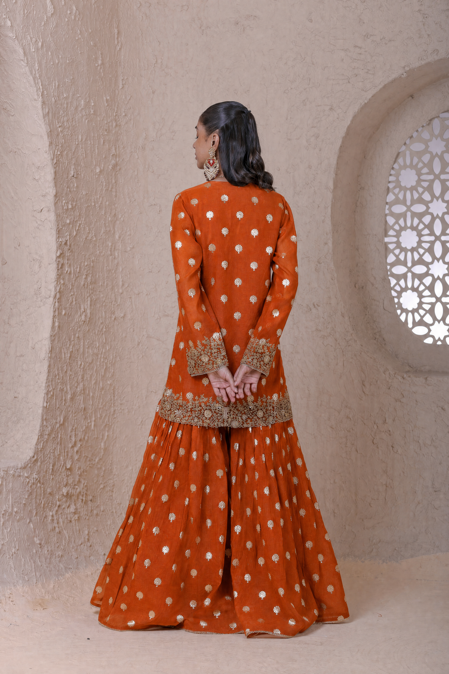 Rangrez  Orange Butti Sharara Set