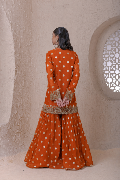Rangrez  Orange Butti Sharara Set
