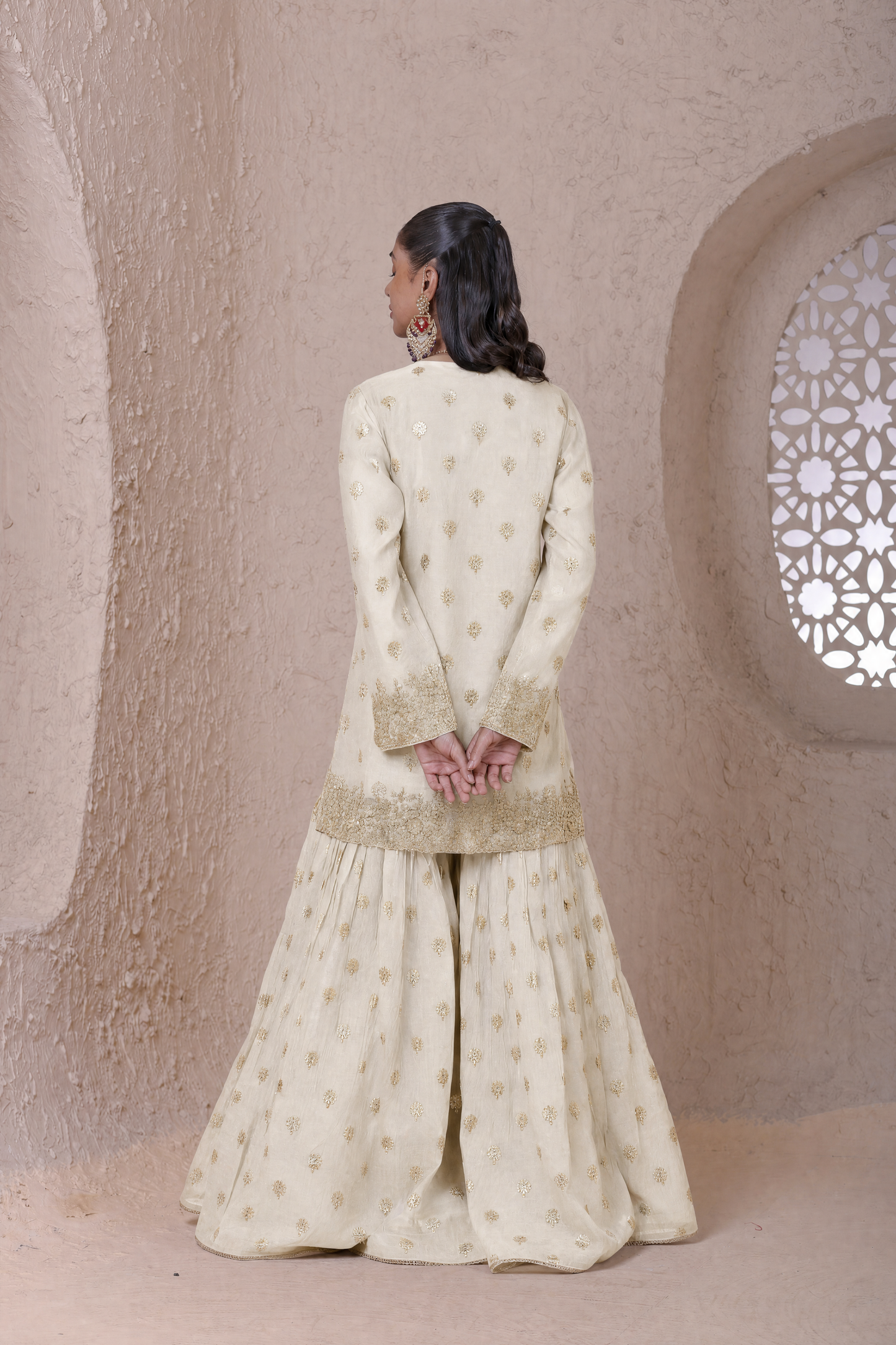 Rangrez  Ivory Butti Sharara Set