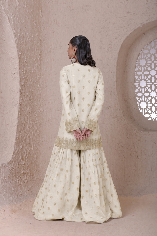 Rangrez  Ivory Butti Sharara Set