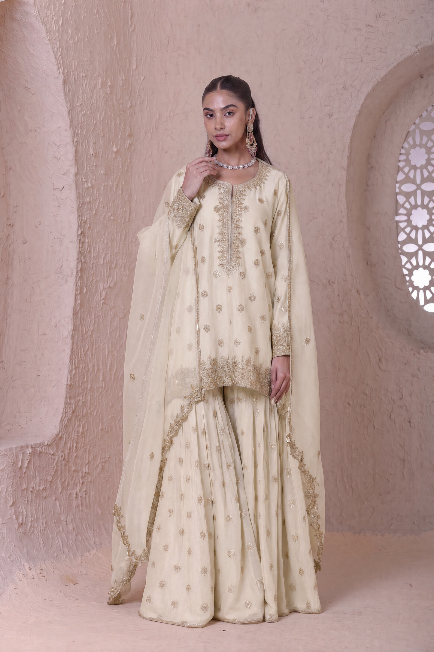 Rangrez  Ivory Butti Sharara Set