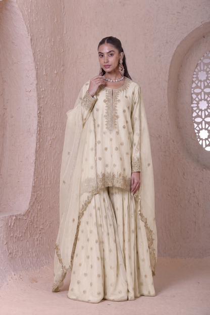 Rangrez  Ivory Butti Sharara Set